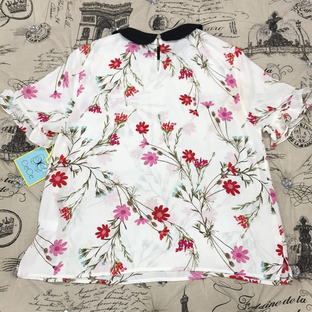🎁Cece Enchanted Wildflower Collared Short Sleeve Top - Picture 7 of 9